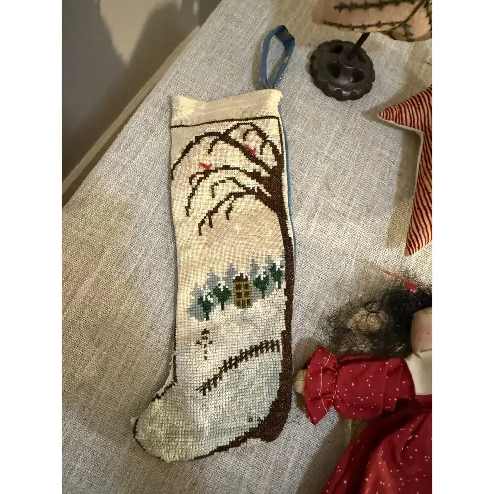 🎄 Primitive Folk Art Christmas Decor Lot (4) Santa Star, Doll, Tree & Stocking